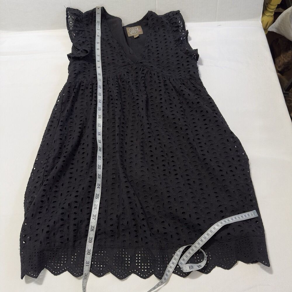 Southern Fried Chics Mini Dress Black Sz Small Babydoll Eyelet  Pockets Cotton - Picture 4 of 9